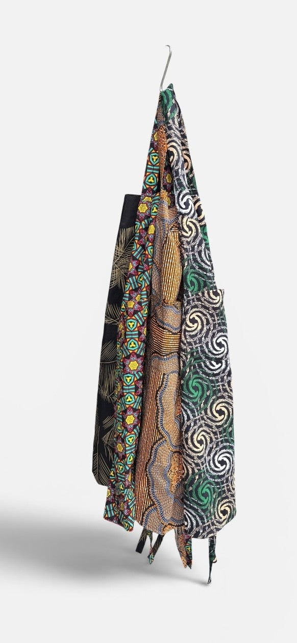 Handmade kitenge aprons from Nguvu, Tanzania
