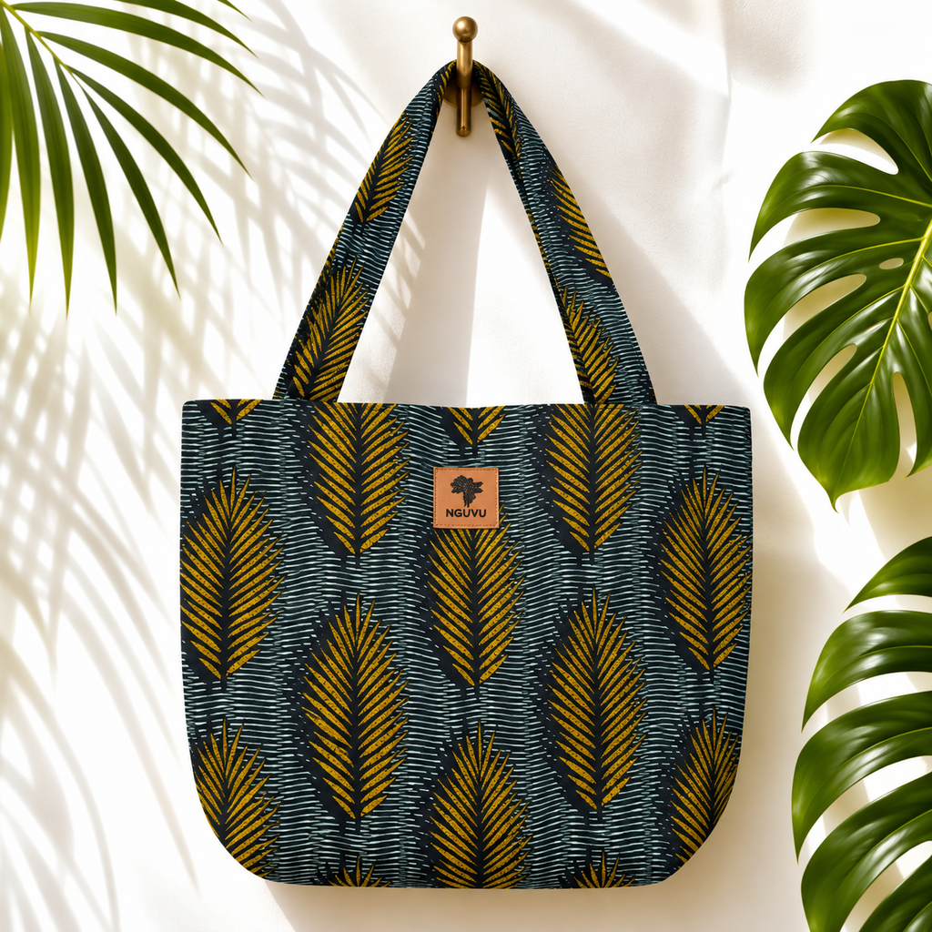 Safiya kitenge beach bag by Nguvu, handmade in Tanzania, detail view