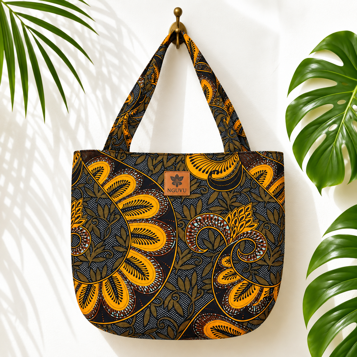 Jua kitenge beach bag by Nguvu, handmade in Tanzania, detail view