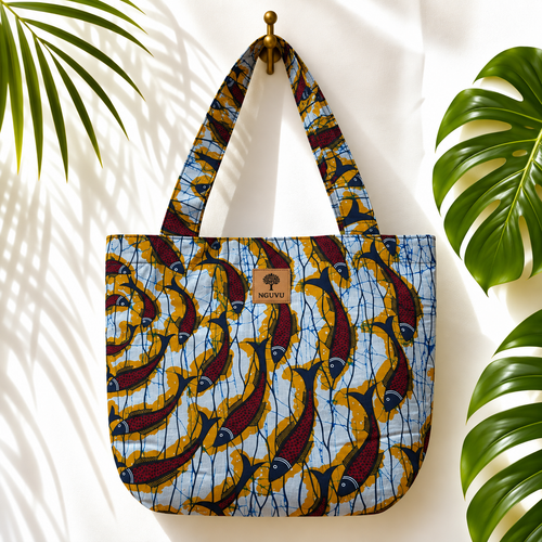 Bahari kitenge beach bag by Nguvu, handmade in Tanzania, detail view