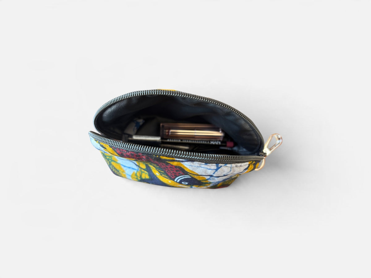 Bahari kitenge pouch by Nguvu, handmade in Tanzania, detail view