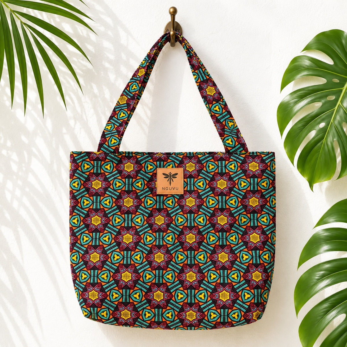 Amani kitenge beach bag by Nguvu, handmade in Tanzania, detail view