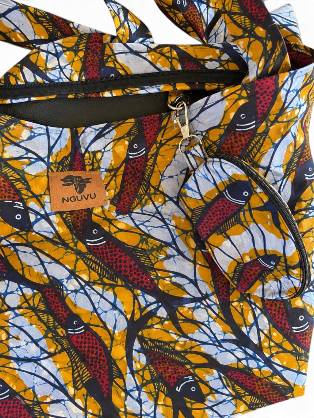 Bahari kitenge pouch by Nguvu, handmade in Tanzania, detail view