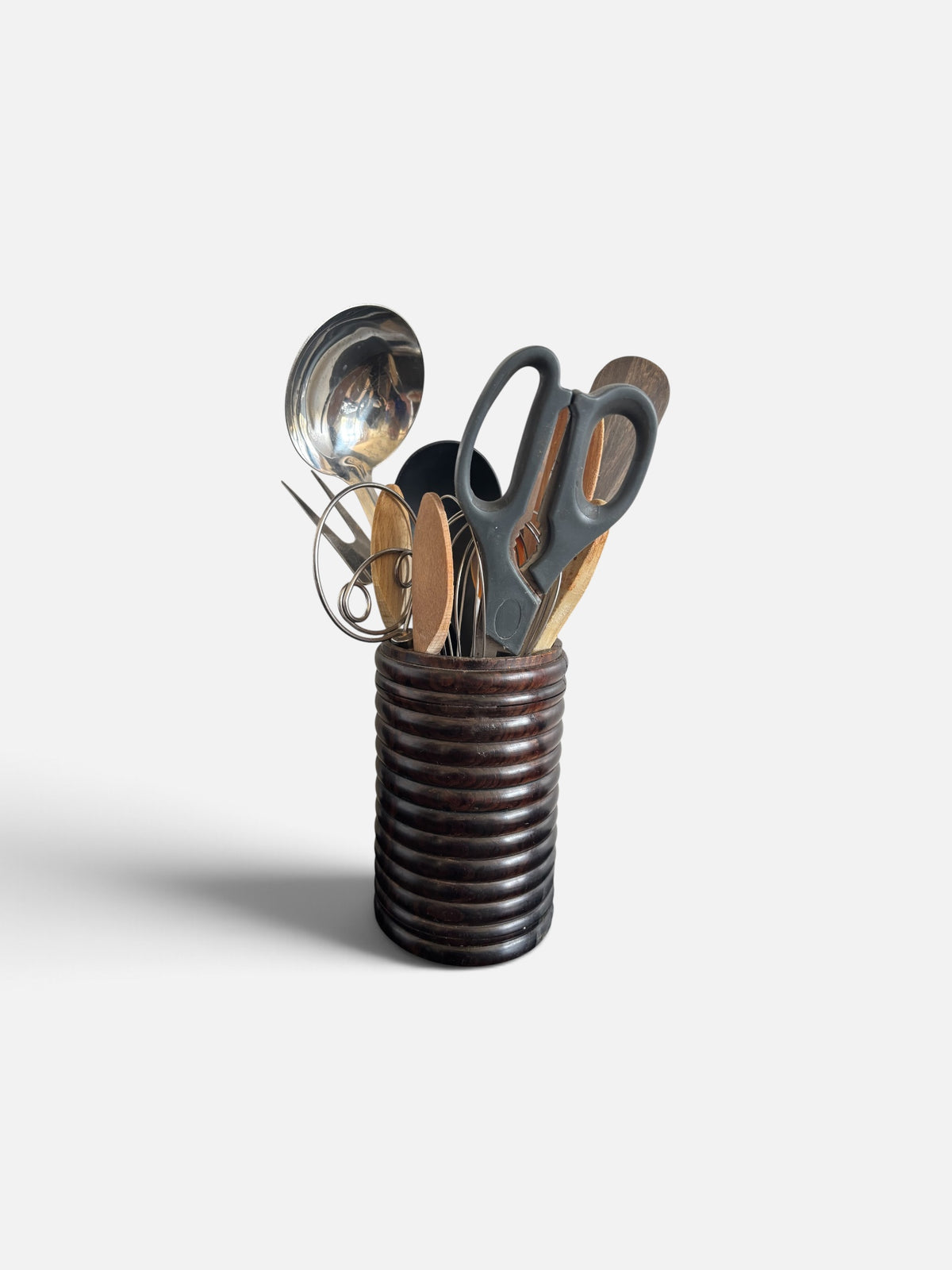 Hand-turned ebony wood jar with lid by Nguvu, handmade in Tanzania, detail view