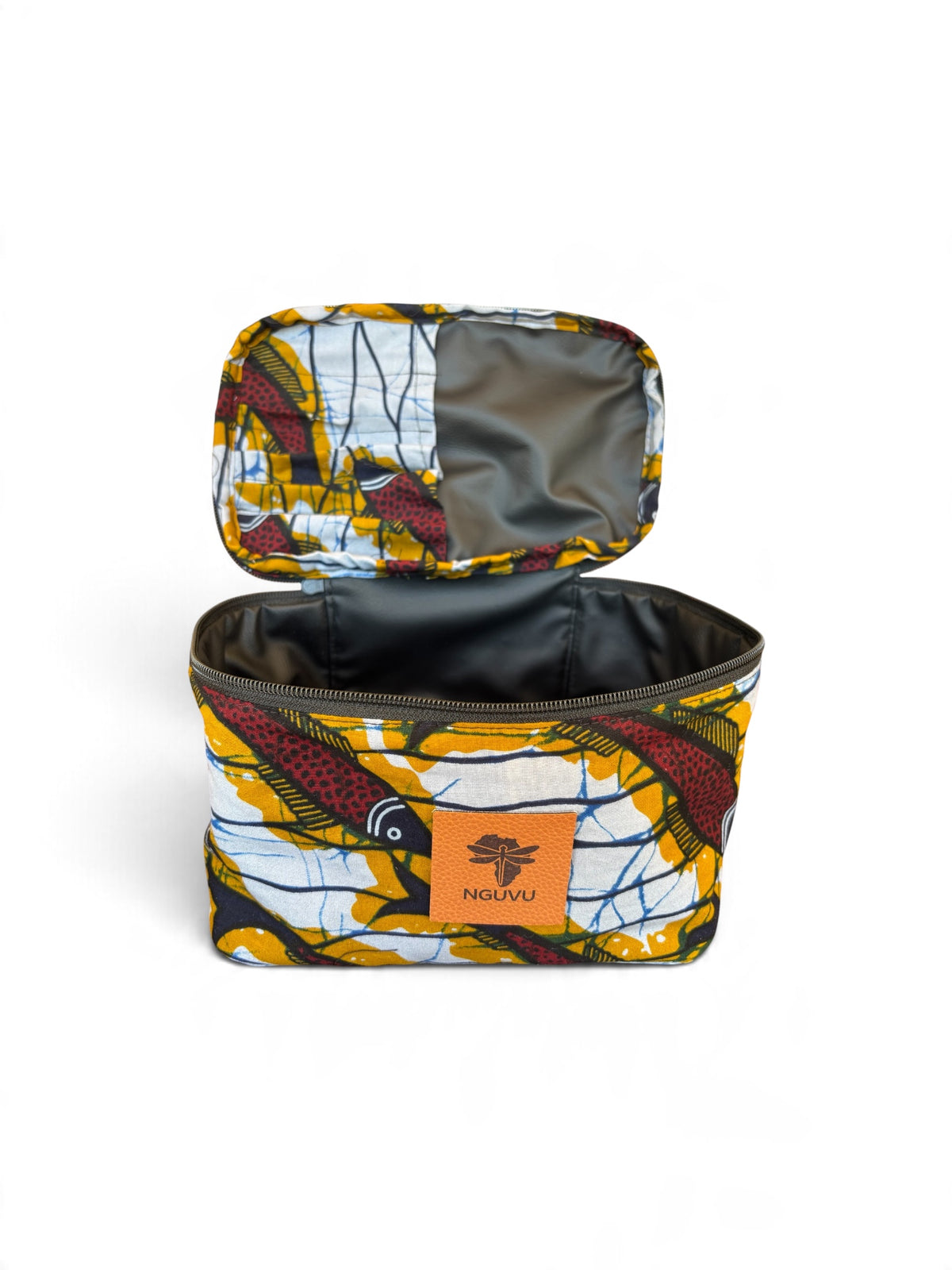 Bahari kitenge toiletry bag by Nguvu, handmade in Tanzania, detail view