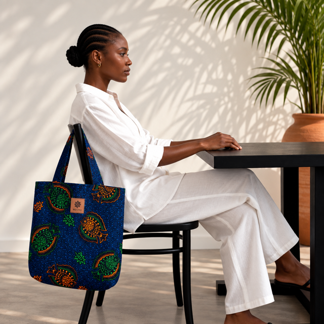 Imani kitenge shopper bag by Nguvu, handmade in Tanzania, detail view