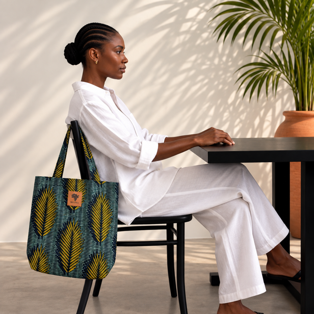 Safiya kitenge shopper bag by Nguvu, handmade in Tanzania, detail view