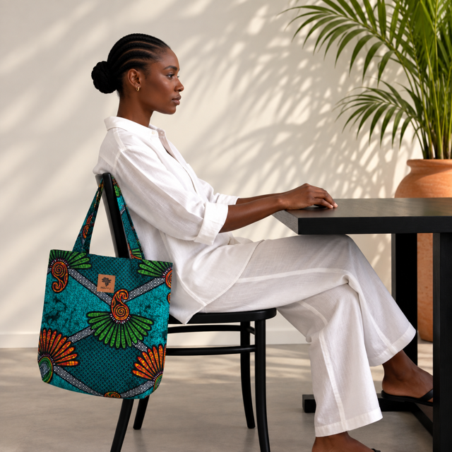 Dalila kitenge shopper bag by Nguvu, handmade in Tanzania, detail view