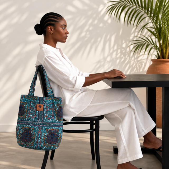 Zuri kitenge shopper bag by Nguvu, handmade in Tanzania, detail view